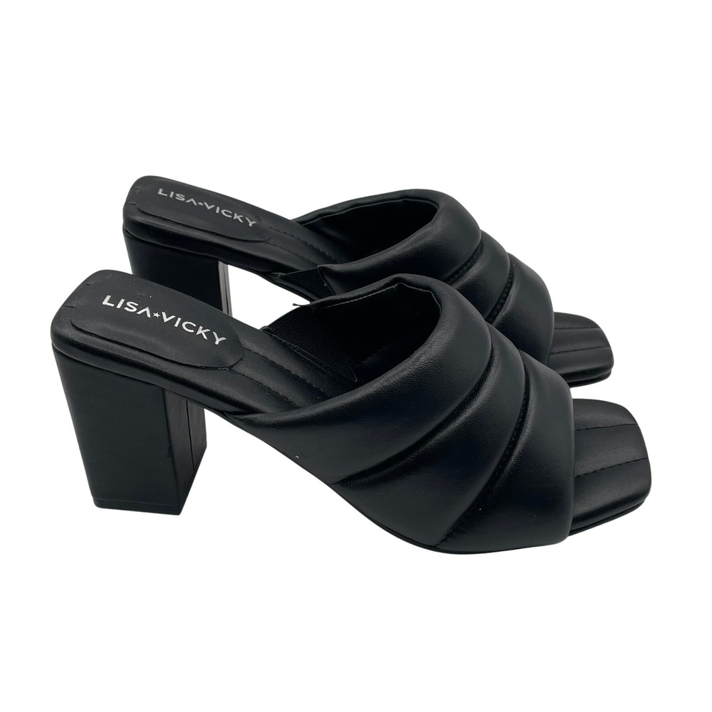 Lisa Vicky Black Padded Square Toe Block Heel Mules Womens 7 Funky Formal Unique